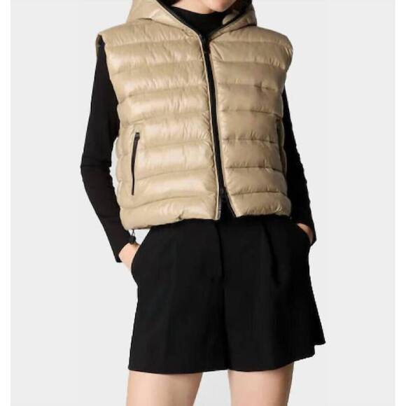 NEW SAVE THE DUCK romina hooded vest in wood beige